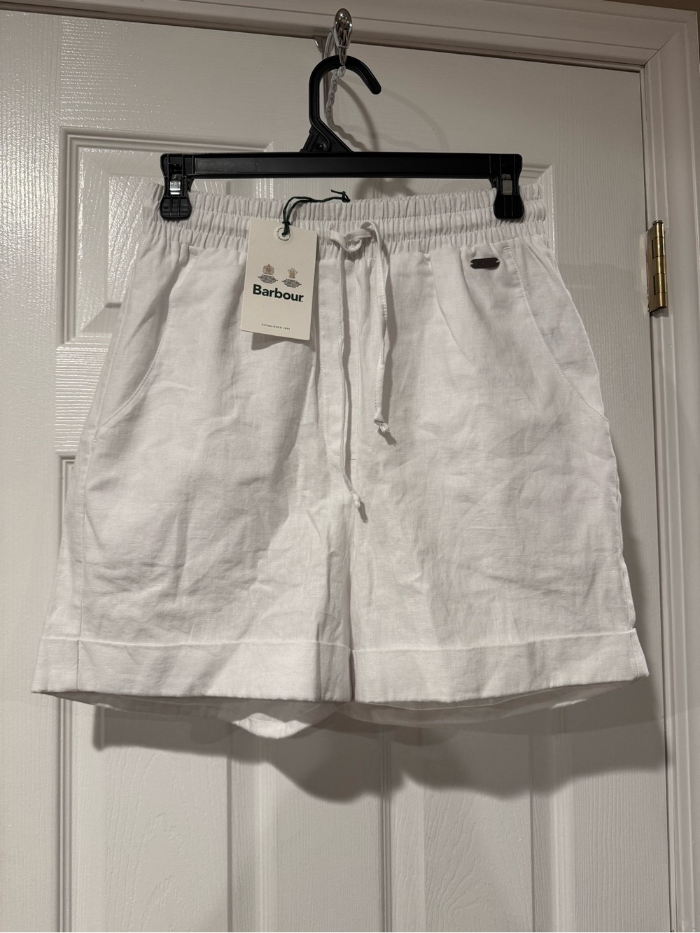 Barbour White High-Waist Drawstring Elsden Shorts - Picture 2 of 7